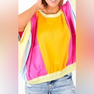 BiBi Cropped Color Block Dolman Pullover w/Kangaroo Pockets NIP